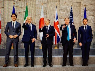 G7 leaders gather to record rousing rendition of All You Need Is Doom